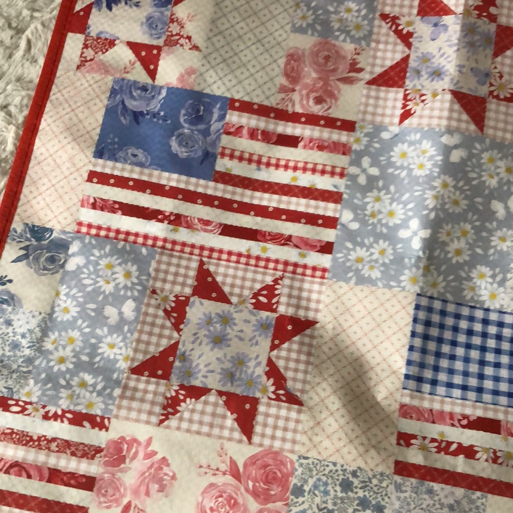 TJMAXX MARSHALLS HOMEGOODS Patchwork Floral Patriotic Reusable Tote Bag - Picture 3 of 7